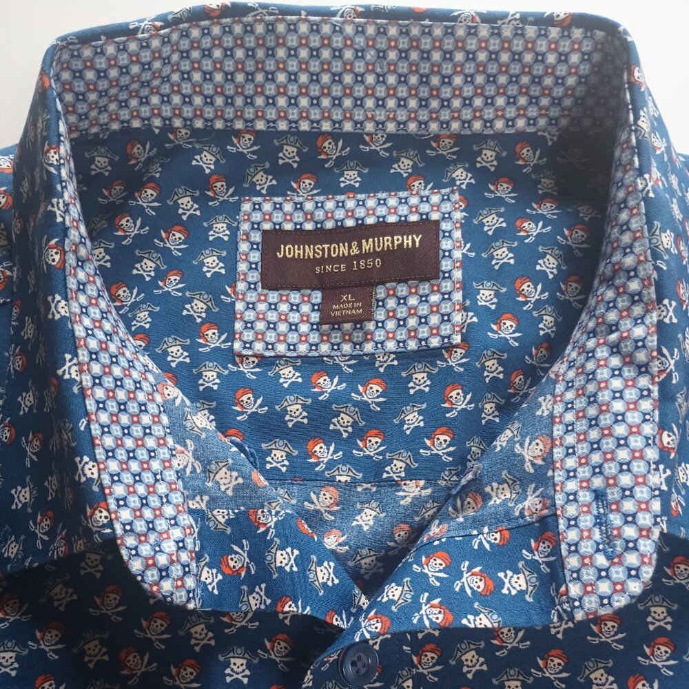 Pirate Print Hawaian Style Shirt XL Johnston & Murphy
